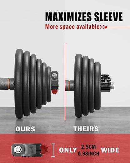 Narrow Barbell Clips 2.5cm Width for Olympic Bars, 0.9-1.18inch Adjustable Weight Clamps, Quick Release Locking Collars for Weightlifting