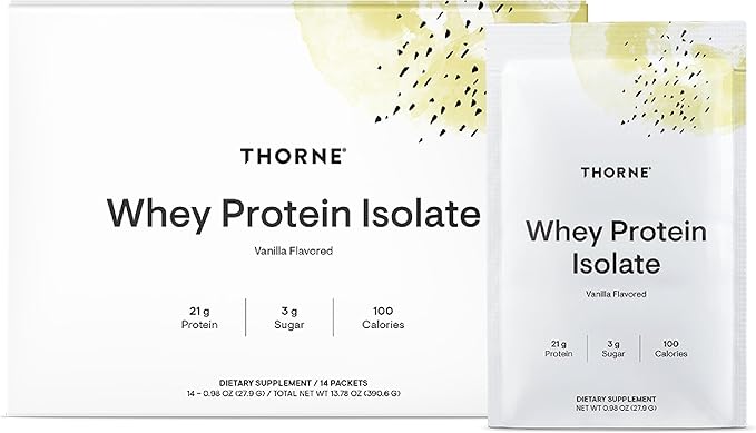THORNE - Whey Protein Isolate - 21 Grams of Easy-to-Digest Whey Protein Powder - NSF Certified for Sport - Vanilla - 13.79 Ounces - 14 Packets