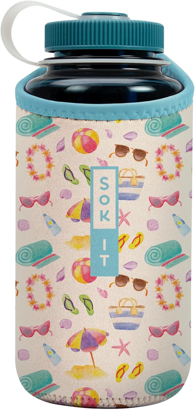 Sok It BotlSok Water Bottle Sleeve Insulated Neoprene Cover (Beach Life, Fits 32oz Nalgene)