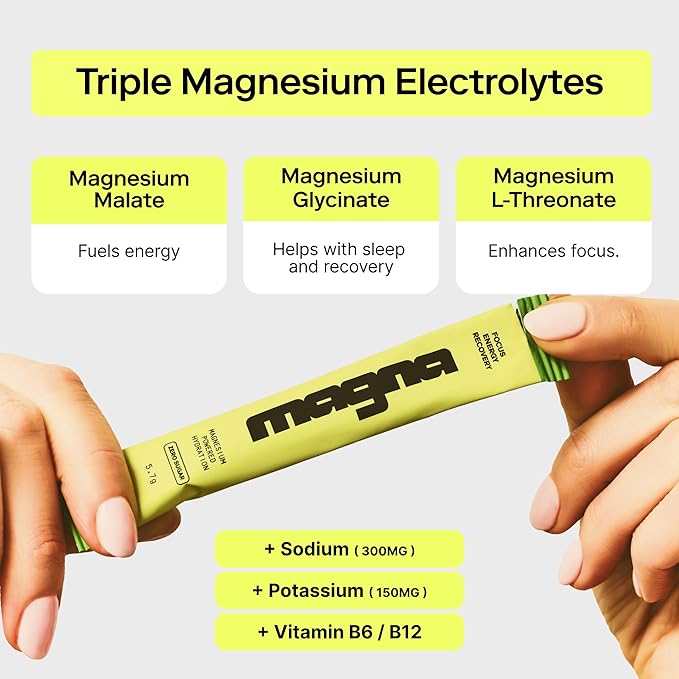 MAGNA Electrolyte Powder Drink Mix for Hydration, Energy & Focus Support with Magnesium L Threonate, Sodium, Potassium, Vitamin D, B6 & B12, Sugar Free, Lemon Lime Flavor, 14 Servings