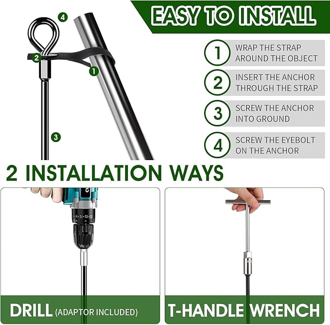 Trampoline Anchors Set of 16 - Heavy Duty Trampoline Stakes - Ground Anchors Resistant High Wind - Ground Stakes Heavy Duty with Straps