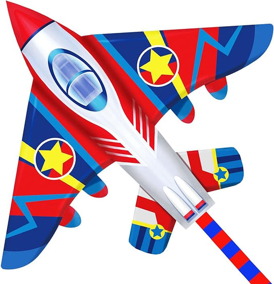 HONBO 58" Fighter Plane - Kite for Kids & Adults, Easy to Fly, Beach Trip Beginner Kite with Reel