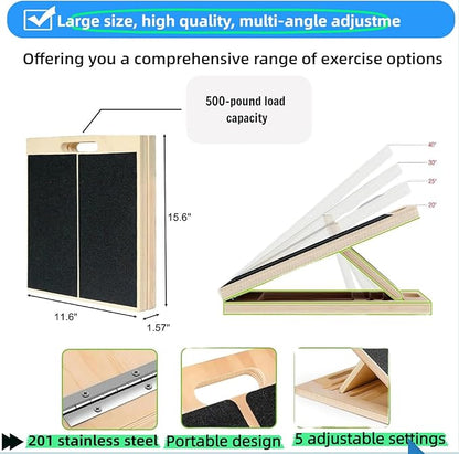 Portable Wooden Slant Board for Calf Stretching Squats Calf Stretcher Pilates Physical Therapy Equipment Adjustable Incline Board for Knees Ankle Heel Feet Leg