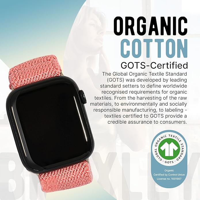 Braxley Bands - Organic Cotton Watch Bands For Women and Men, Compatible With All Apple Watch Sizes and Series - Washable, Sweat-Absorbent, Breathable Fit, Elastic Smart Watch Bands