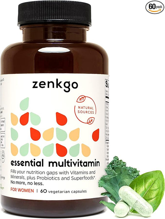 Zenkgo Women's Vitamins + Probiotics 25B CFU + Organic Whole Foods, Supports Immunity, Digestion