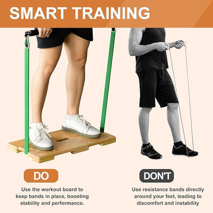 Wood Fitness Board, Wooden Exercise Board with Non-slip Design, Resistance Band Platform, for Band Workout, Stretching, Balance & Flexibility Exercise for Home Gym