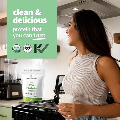 Sprout Living Organic Pea Protein Powder, Unflavored, 20 Grams of Plant Based Organic Protein Powder Without Artificial Sweeteners, Non Dairy, Non-GMO, Vegan, Gluten Free (1 Pound, 19 Servings)