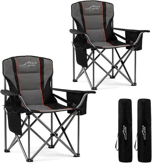 FAIR WIND 2 Pack Oversized Fully Padded Camping Chair with Lumbar Support, Heavy Duty Cooler Bag