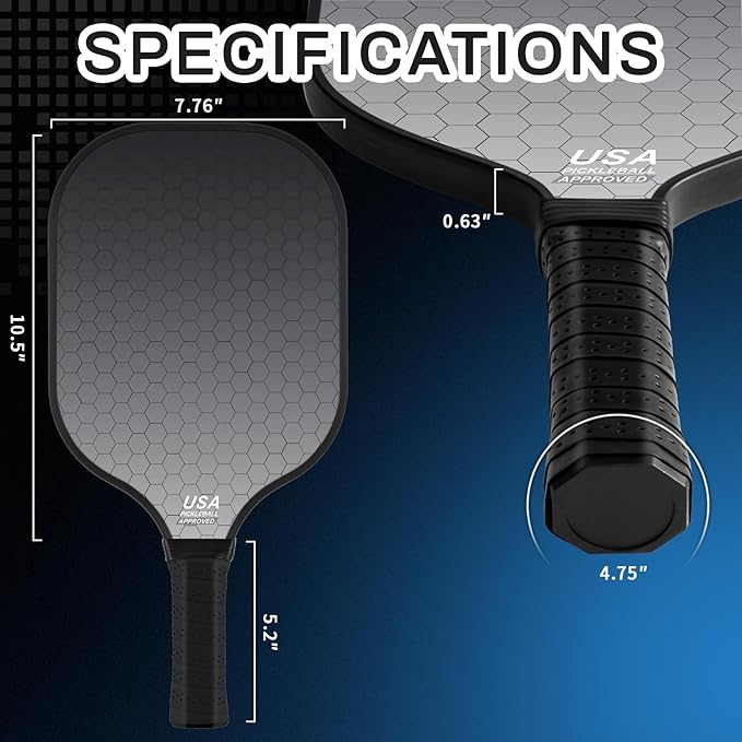 99.9% T300 Carbon Fiber Lightweight Pickleball Paddles Set of 2 Indoor Outdoor Games Equipment Beginner Intermediate Pro Sports Accessories Gifts