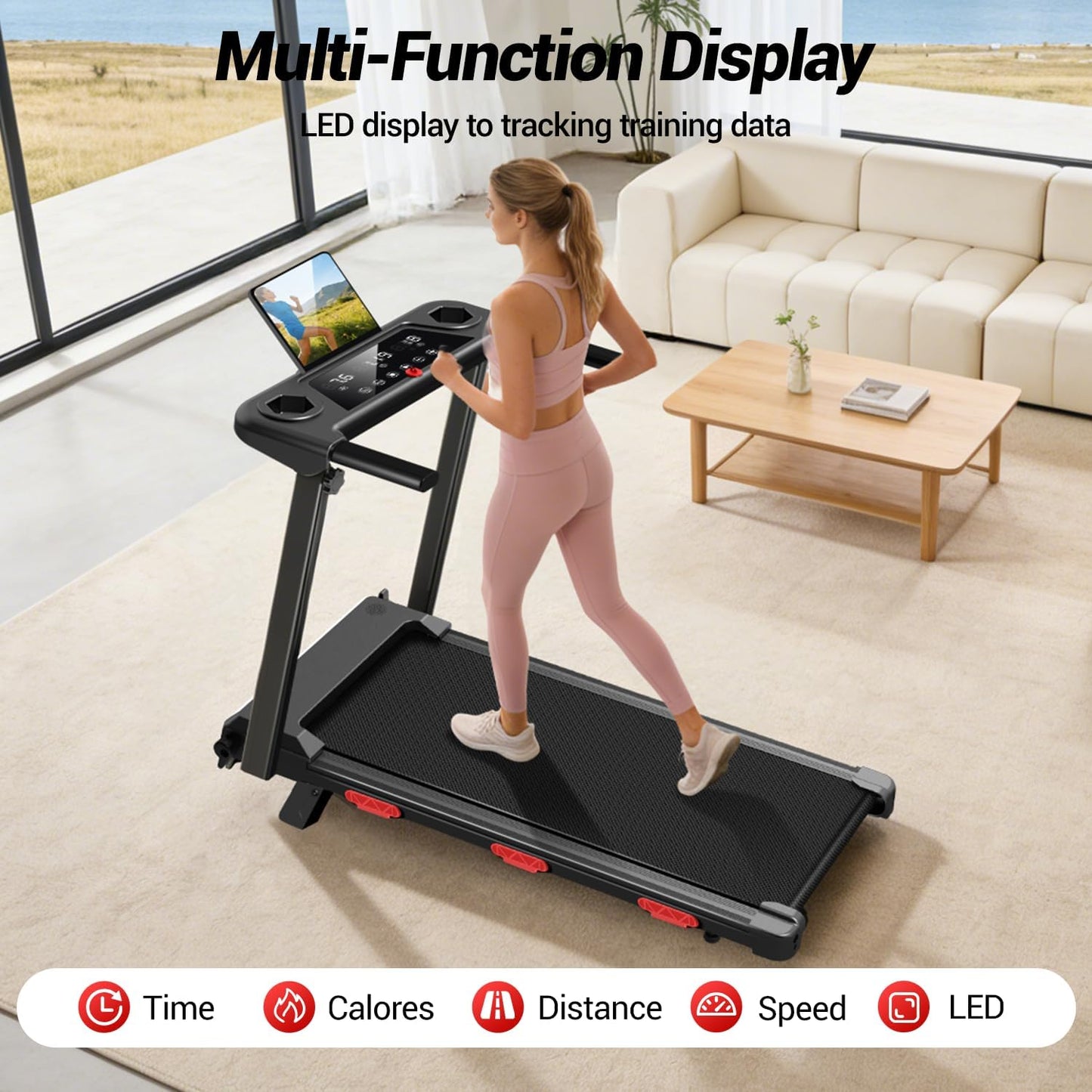 17% Incline Compact Folding Treadmill, 3.0HP Low Noise Walking Pad with Handlebars, 350 LBS