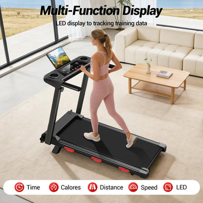 17% Incline Compact Folding Treadmill, 3.0HP Low Noise Walking Pad with Handlebars, 350 LBS