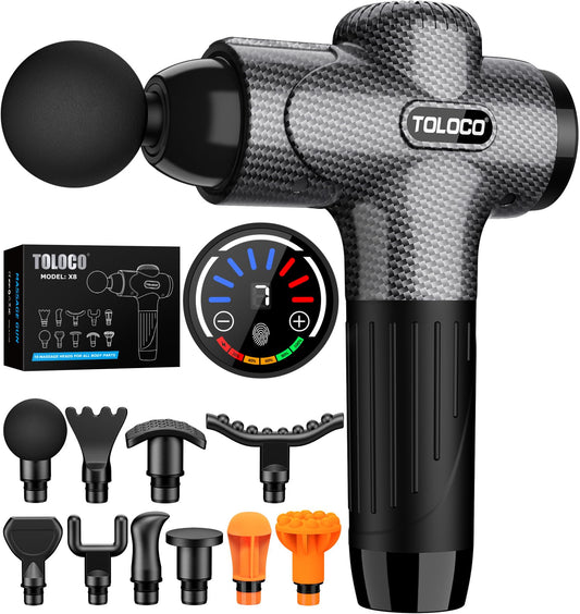 TOLOCO Massage Gun, Back Massager 10 Replacement Head for Pain Relief Deep Tissue, Percussion