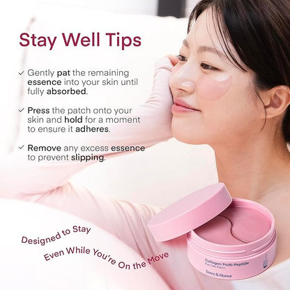 Terez & Honor Collagen Face Mask 4-Pack & Eye Patches 60 Pcs Hydrogel Set - Korean Self Care for Wrinkles, Fine Lines, Pores, Elasticity, Eye Puffiness, Dark Circles - Deep Hydrating, Firming, Glowing