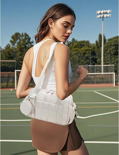 CAMTOP Mini Gym Bag for Women, Small Gym Tote Bag Puffy Quilted Sports Duffel Bag with Wet Compartment and Coin Purse Duffel Bags Dance Yoga Workout Bag