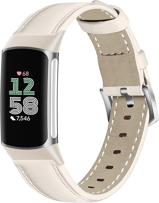 Leather Watch Bands Compatible with Fitbit Charge 6/Charge 5,Genuine Leather Replacement Straps for Charge 6/Charge 5 for Women Men.
