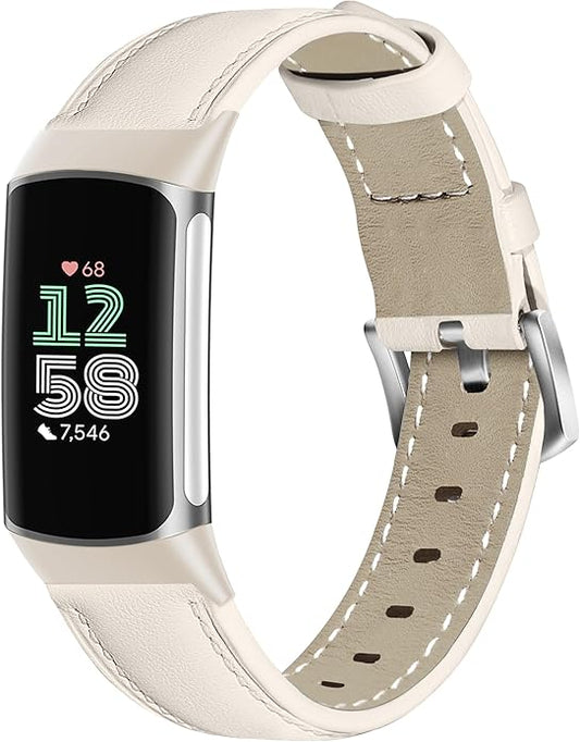 Leather Watch Bands Compatible with Fitbit Charge 6/Charge 5,Genuine Leather Replacement Straps for Charge 6/Charge 5 for Women Men.