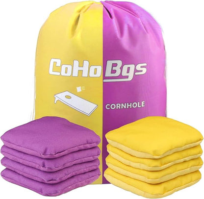 CoHoBgs Corn Hole Bags Set 8, Professional Cornhole Bags Dual-Sided Slick & Stick Resin Filled Suede and Duck Canvas Bean Bag for Cornhole Game Includes Carry Case