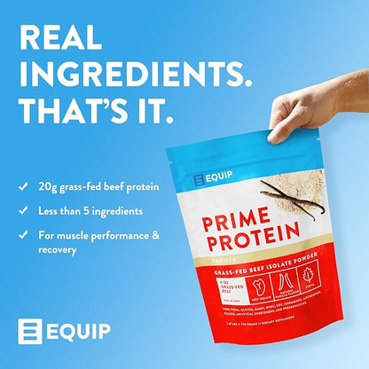 Equip Foods Prime Protein Powder | Clean, Grass Fed Beef Protein Powder | Carnivore Protein Isolate | Paleo, Keto Friendly | Gluten & Dairy Free | Helps Build & Repair Tissue | 30 Servings, Vanilla