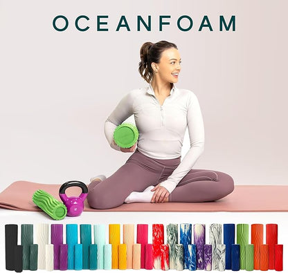 Oceanfoam Tidal Roller - Algae Green - Muscle Massage Foam Roller for Back Pain & Stretching - Firm and Ergonomic Wide Wave Textured - Yoga, Athletics, & Wellness - Full Size, 20" x 5"