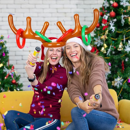 4 Pack Inflatable Reindeer Antler Ring Toss Game (4 Antlers 16 Rings) Reindeer Antler Hat Ring Toss for Xmas Party 2023 Great Christmas Games for Families