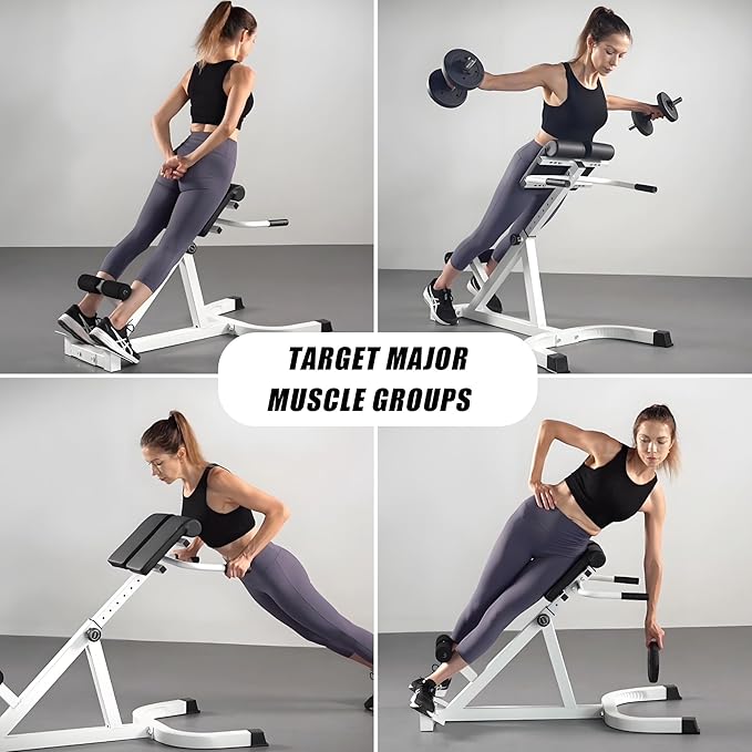 Roman Chair Back Extender - Angle & Height Dual Adjustable Hyperextension Bench for Home Gym - Adjustable Back Exercise Machine