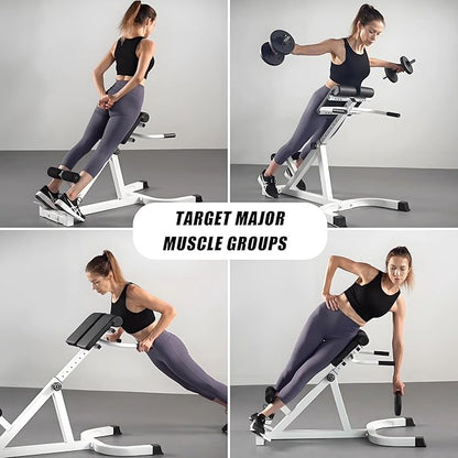 Roman Chair Back Extender - Angle & Height Dual Adjustable Hyperextension Bench for Home Gym - Adjustable Back Exercise Machine