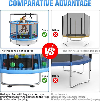 55" Small Trampoline for Kids, Telawah Indoor Outdoor with with Enclosure Net, Safety Enclosure, Round Jumping Mat with Basketball Hoops, Birthday Gifts for Children