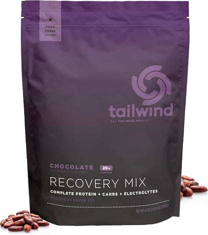 Tailwind Nutrition Recovery Mix, 20 Grams Complete Protein, Carbohydrates, and Electrolytes Powder Drink Mix for Post-Workout, Free of Gluten, Soy, and Dairy, Vegan, 20 Servings, Chocolate
