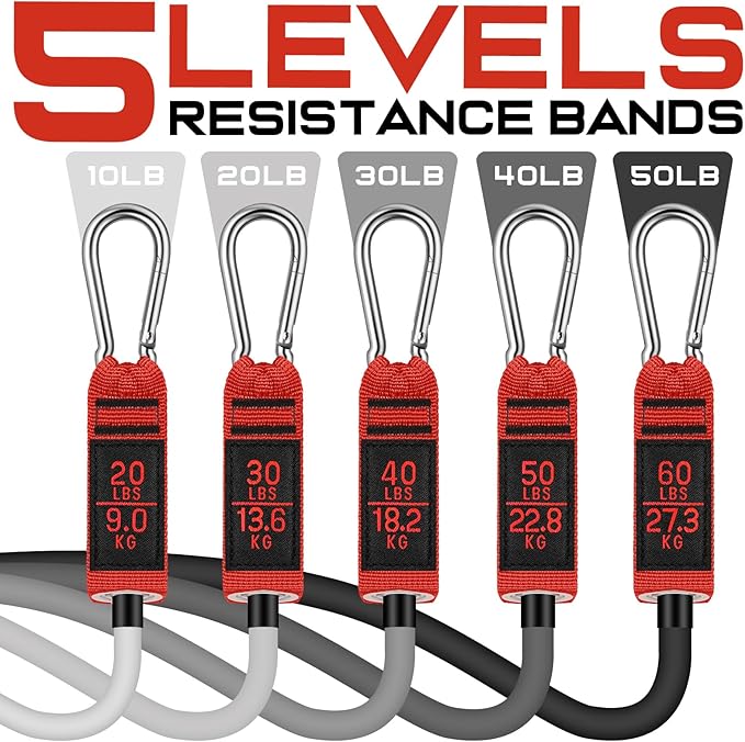 WALITO Resistance Bands Set - Exercise Bands with Handles, Door Anchor, Legs Ankle Straps, for Heavy Resistance Training, Physical Therapy, Muscle Training, Yoga, Home Workouts, Gym Equipment