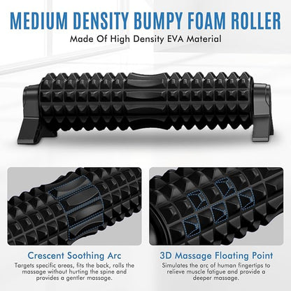 Trigger Point Foam Roller with Stand, 18 Inch Medium Density Foam Roller Long Yoga Roller Foam Exercise Roller for Physical Therapy, Muscles Deep Tissue, Pilates, Back Pain and Muscle Recovery (Black)