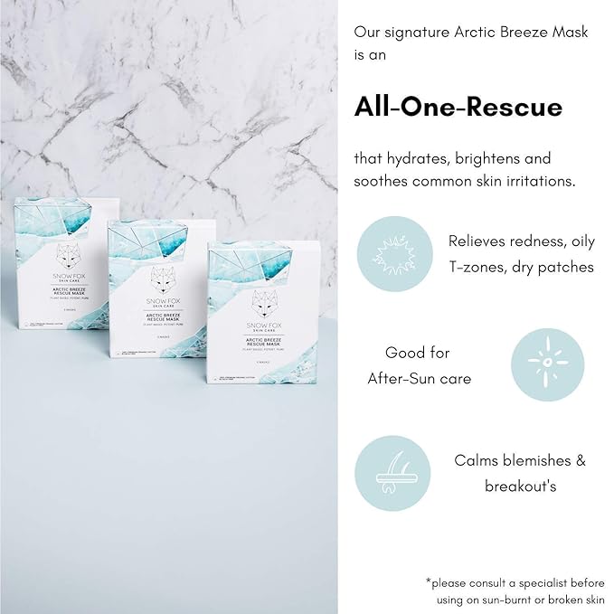 Snow Fox Skincare Arctic Breeze Rescue Mask with Peppermint & Aloe Vera Juice, 1 Pack