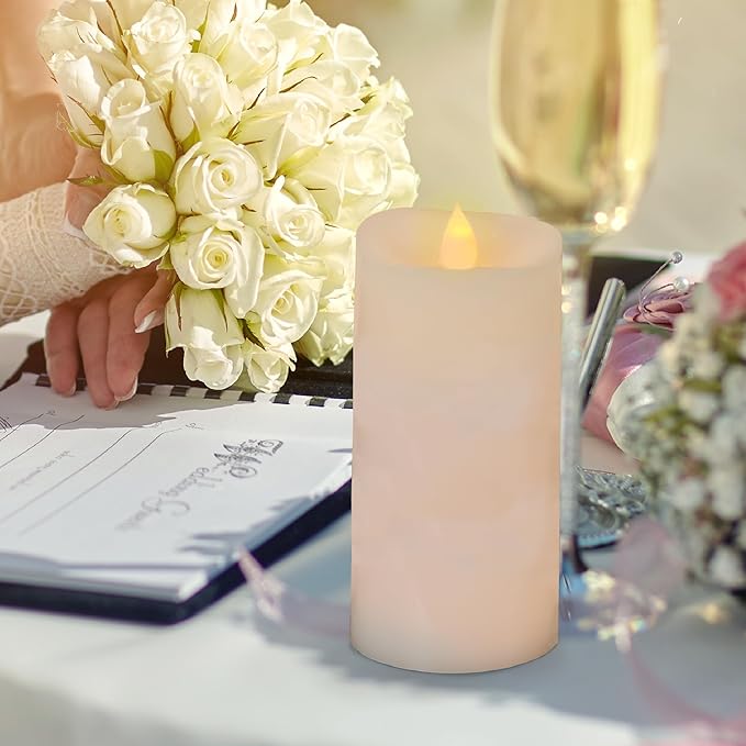 3x6 Flickering Flameless Candles Set of 1,6 inch Real Wax LED 600 Hours Battery Candles with Timer Remote,Control for Wedding Party Indoor,Ivory