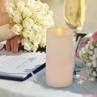 3x6 Flickering Flameless Candles Set of 1,6 inch Real Wax LED 600 Hours Battery Candles with Timer Remote,Control for Wedding Party Indoor,Ivory