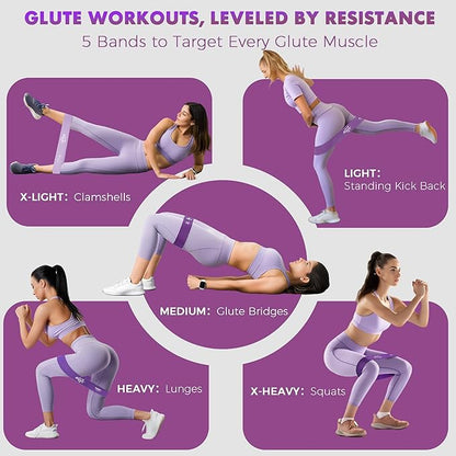 WSAKOUE Fabric Resistance Bands for Working Out – 5 Booty Bands for Women & Men, Exercise Workout Bands for Legs, HIPS & Glutes – Ideal for Home Fitness, Yoga, Pilates & Rehab