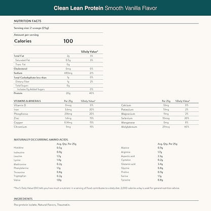 Nuzest - Pea Protein Powder - Clean Lean Protein, Premium Vegan Plant Based Protein Powder, Dairy Free, Gluten Free, GMO Free Protein Shake, Smooth Vanilla, 8.8 oz
