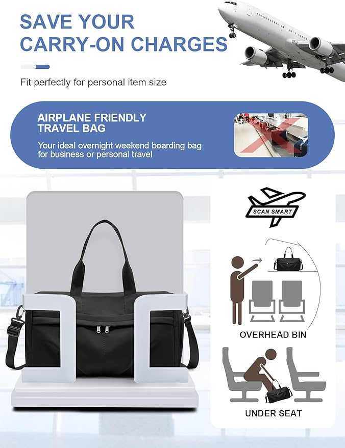 Gym Bag for Women Men with Shoe Compartment, Sport Duffel Bag, Waterproof Travel Weekender Overnight Carry on Bag for Yoga, Black