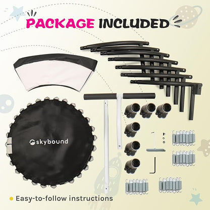 SkyBound 36 Inch Indoor Trampoline for Kids - Kids Trampoline Indoor with Handle - Toddler Trampoline with Upgraded 2.0mm Steel Pipe and Handlebar - Mini Indoor Trampoline for Kids Age 3 and Above