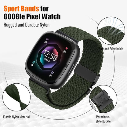 Braided Stretchy Band for Fitbit Versa 4/Versa 3/Sense 2/Sense Watch Band Women Men,Parachute-style Buckle Nylon Sport Wristband Soft Fabric Elastic Loop Strap Accessories for Versa 4/3