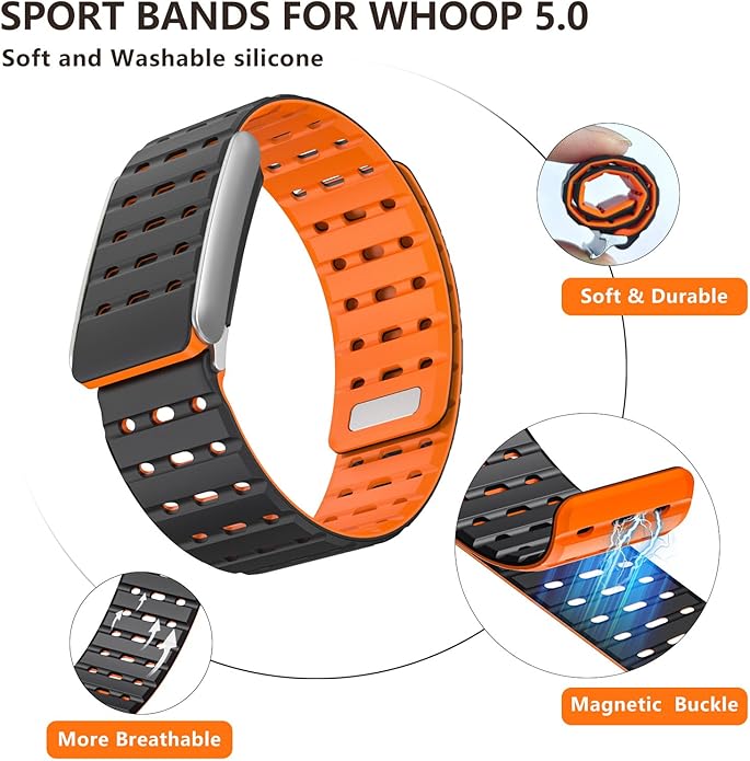 Silicone Bands Compatible with WHOOP 5.0 One and Peak, Adjustable Soft Comfortable Breathable Replacement Wristband for Whoop 5.0 Sleep, Accessory for Health & Fitness Wearable