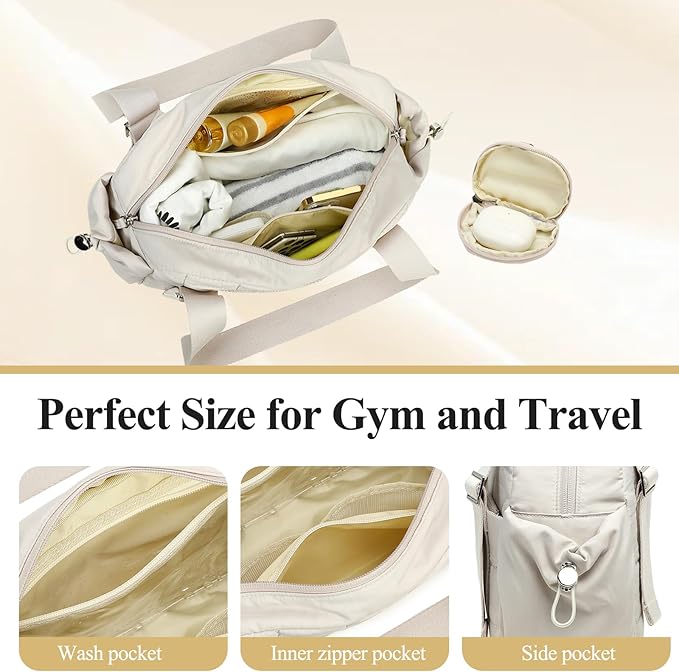 CAMTOP Mini Gym Bag for Women, Small Gym Tote Bag Puffy Quilted Sports Duffel Bag with Wet Compartment and Coin Purse Duffel Bags Dance Yoga Workout Bag