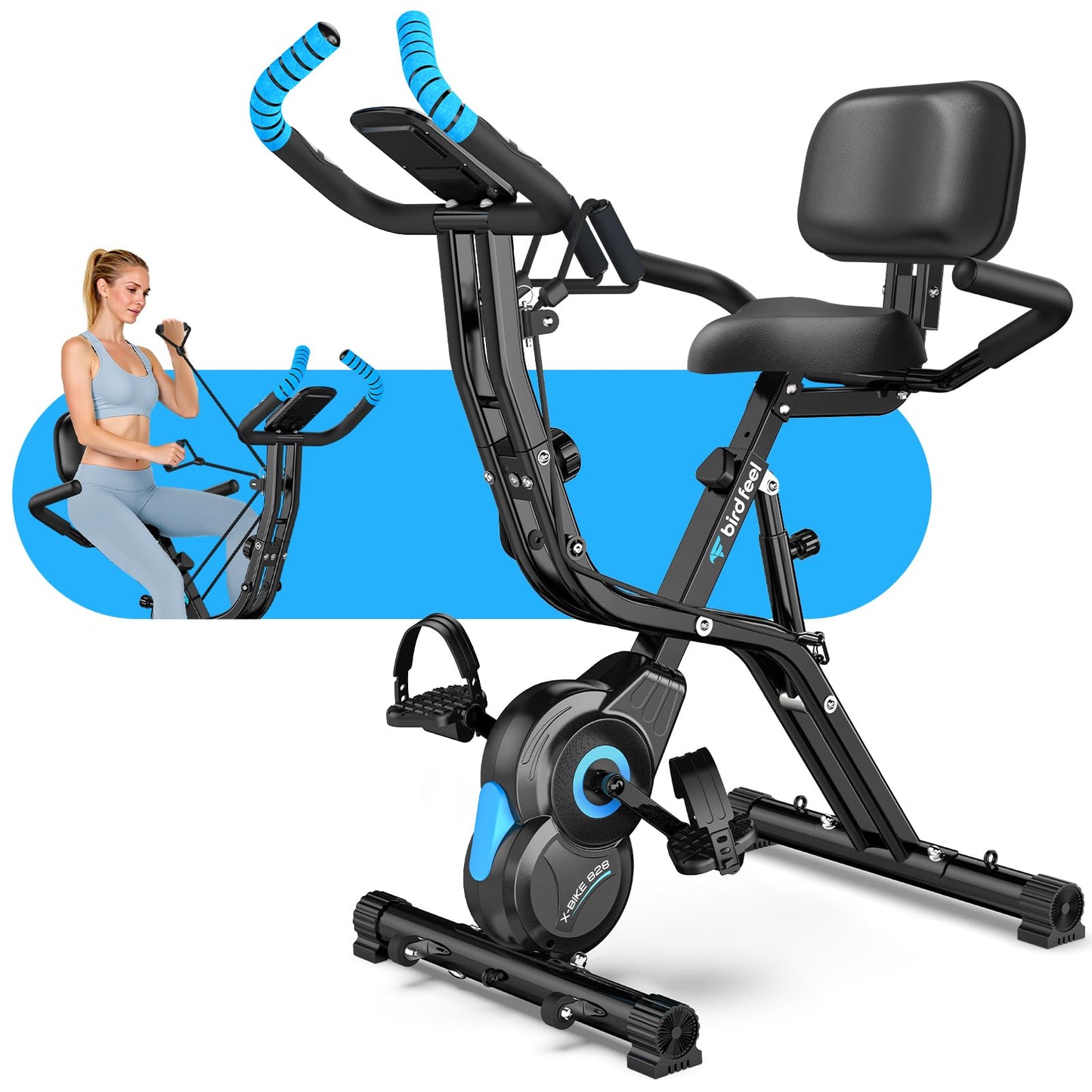 Foldable Exercise Bike, 8-Level Magnetic Stationary Bike for Home Gym