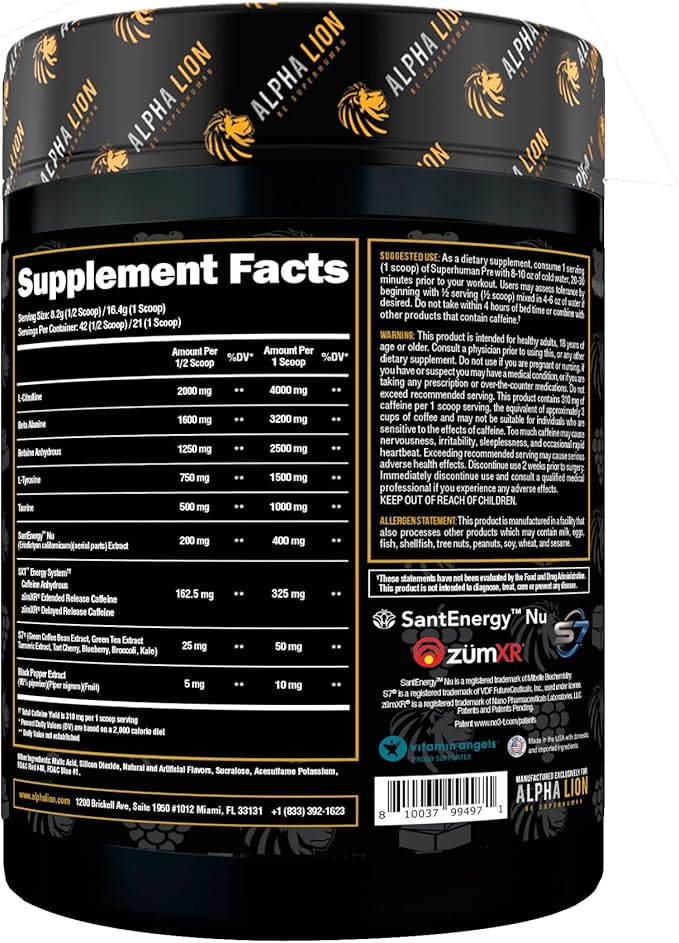 ALPHA LION Superhuman Pre Workout Powder, Beta Alanine, L-Taurine & Tri-Source Caffeine for Sustained Energy & Focus, Nitric Oxide & Citrulline for Pump (21 Servings, Orange Gainsicle)