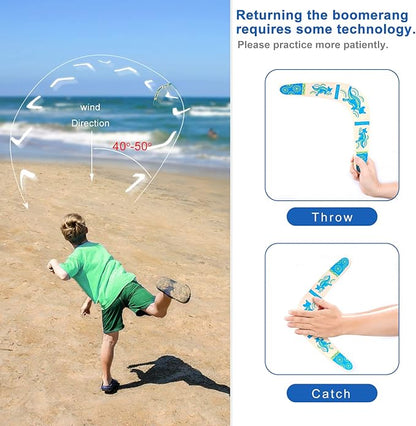 Boomerang for Kids, Australia Style Handmade Wooden Authentic Boomerang, V-Shaped Returning Boomerangs for Ages Above 10 Years Old Kids and Adult- Blue