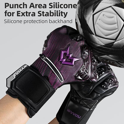 WVVOU Soccer Goalie Gloves for Adults and Youth, High Performance Goalkeeper Gloves with 5 Detachable Finger Saves, Soccer Gloves with 4mm Sticky Latex Palm