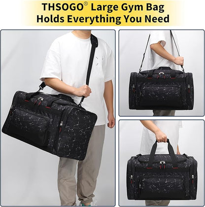 22 inch Gym Bag for Men - 55L Large Travel Duffle Bag Sports Equipment Bag with Multiple Zippered Pockets,Outdoor Workout Duffle Bag for Overnight Weekend - Marble Black