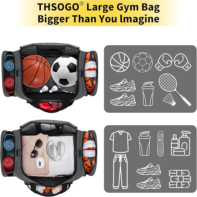 22 inch Gym Bag for Men - 55L Large Travel Duffle Bag Sports Equipment Bag with Multiple Zippered Pockets,Outdoor Workout Duffle Bag for Overnight Weekend - Dark Grey