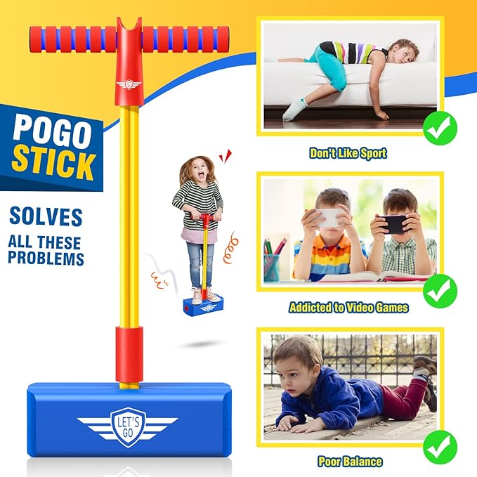 CUUGO LET'S GO! CG Jumping Promotes Growing Taller- Pogo Stick Foam Pogo Jumper for Kids, Toys for 3-12 Year Old Boys Girls Outdoor Toys Indoor Toys Fun Gifts Christmas Stocking Stuffers Gifts