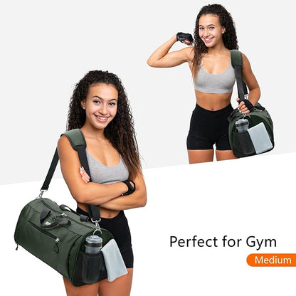 TOPDesign Gym Bag for Women & Men, Unisex Duffel Bag with Shoe Compartment & Wet Pocket for Travel Sports Gym (L Green)