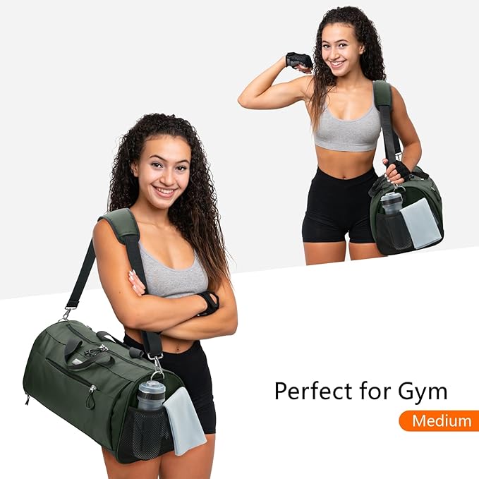 TOPDesign Gym Bag for Women & Men, Unisex Duffel Bag with Shoe Compartment & Wet Pocket for Travel Sports Gym (M Green)