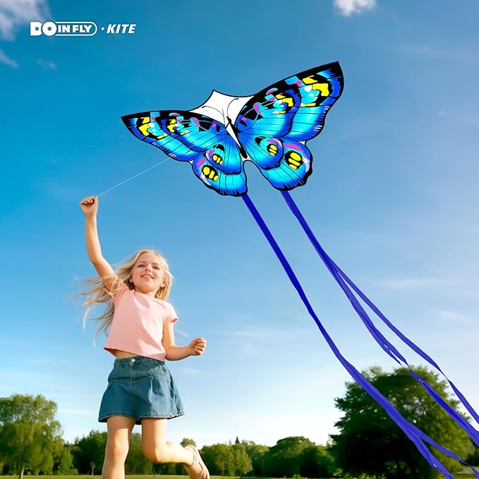 The Doinfly Butterfly-Shaped Kite is an Easy-to-Fly Kite Suitable for Both Children and Adults, and is Highly Suitable for Outdoor Activities. (Two-Piece Set of Butterfly Wings-（Blue+Pink）, 2)